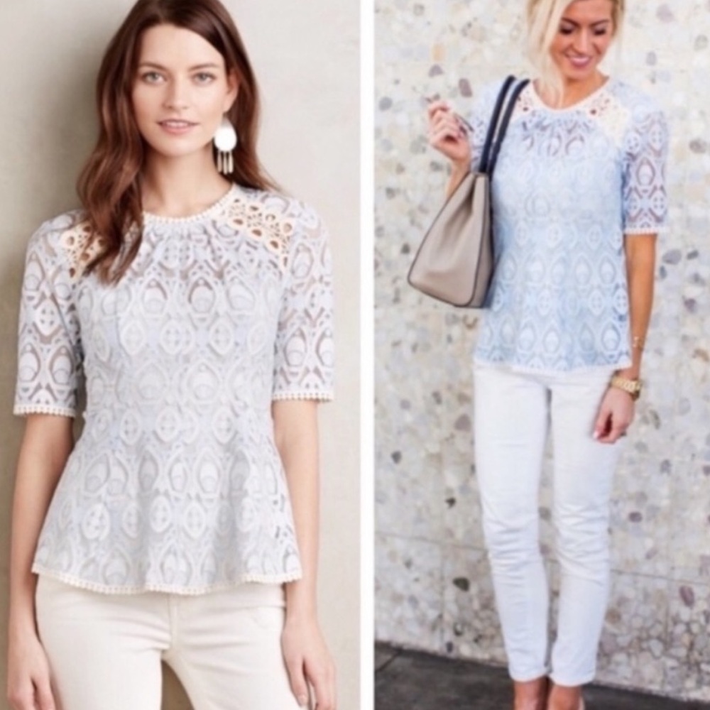 HD in Paris by Anthro, blue lace CIGNA blouse